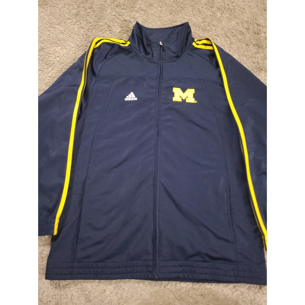 Adidas Michigan Wolverines Full Zip Track Jacket Embroidered Navy Blue Large